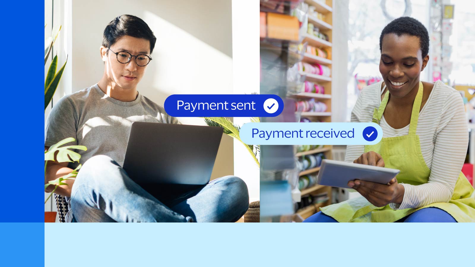 people using devices with the words payment sent and payment received