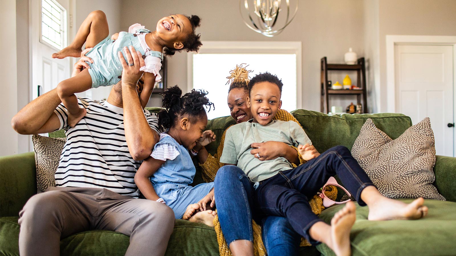 family on sofa