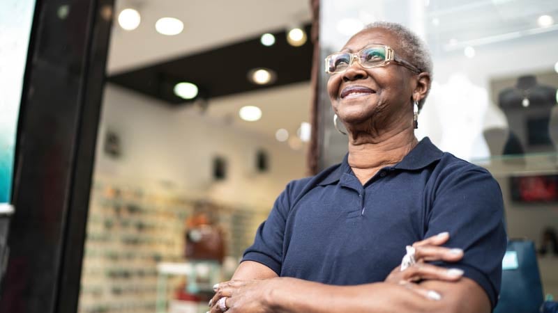 woman outside shop