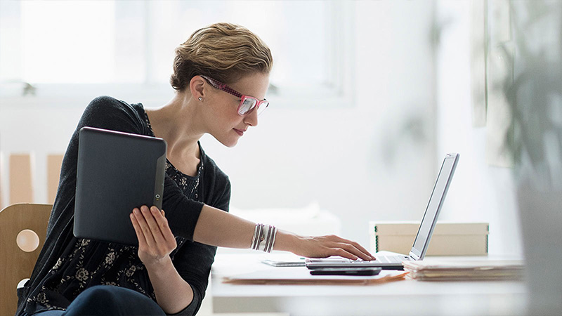 woman using laptop