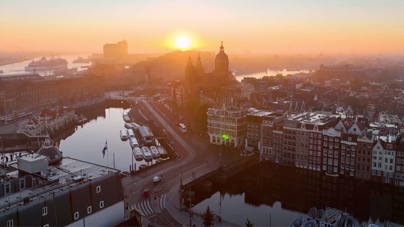 view of amsterdam at sunrise
